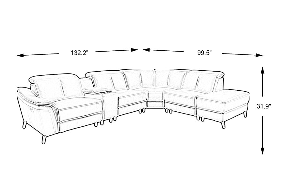 Naples Light Gray Leather 6 Pc Dual Power Reclining Sectional - Rooms To Go