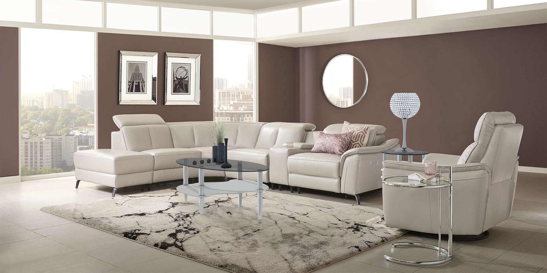 Naples Modern Furniture Collection   Sofia Vergara Naples Light Gray Leather 6 Pc Dual Power Reclining Sectional 1212512P Image Room