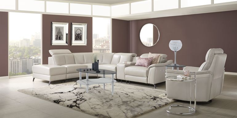 Naples Light Gray Leather 6 Pc Dual Power Reclining Sectional
