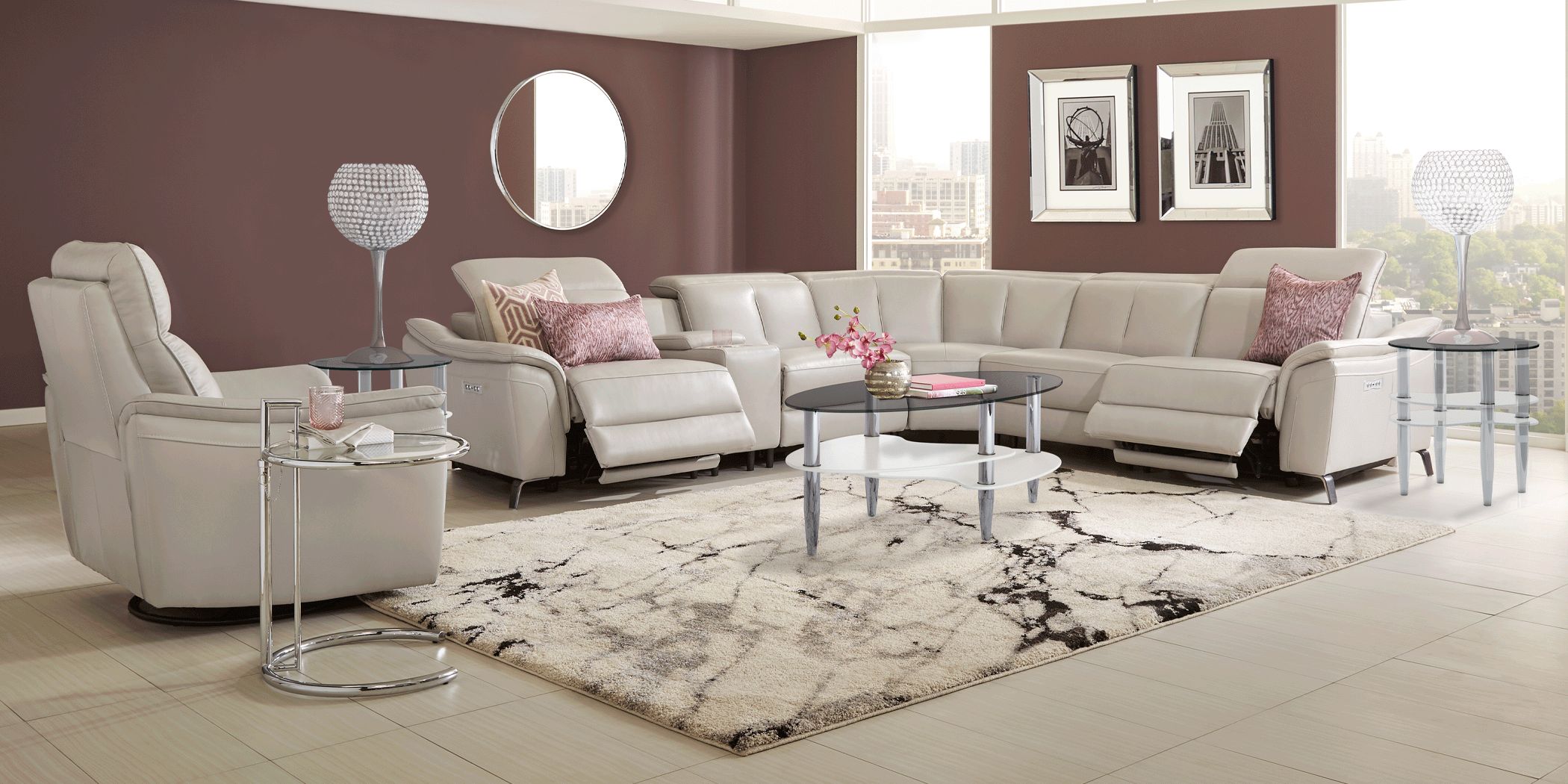 Naples Light Gray Leather 6 Pc Dual Power Reclining Sectional Rooms To Go