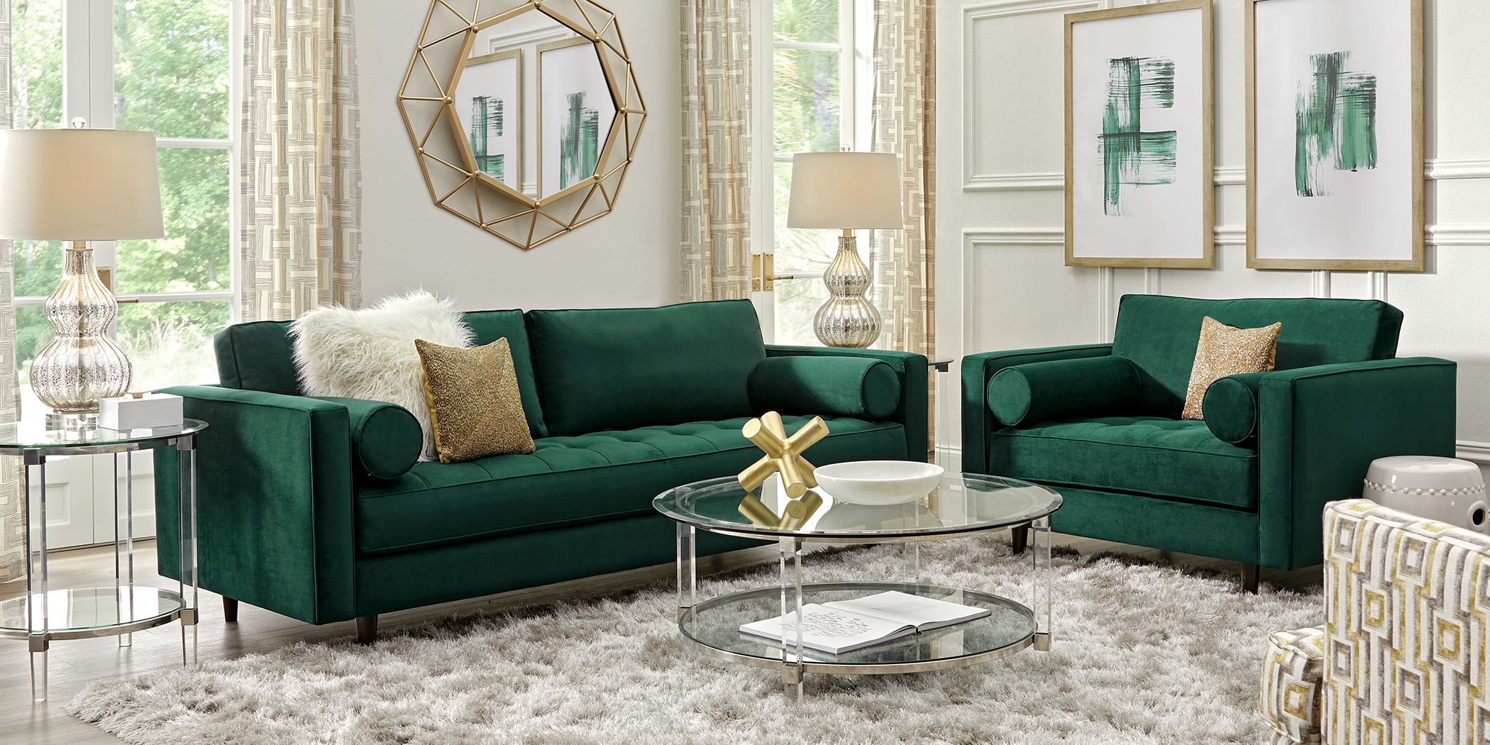 Sofia Vergara Pacific Palisades Emerald Plush 2 Pc Living Room