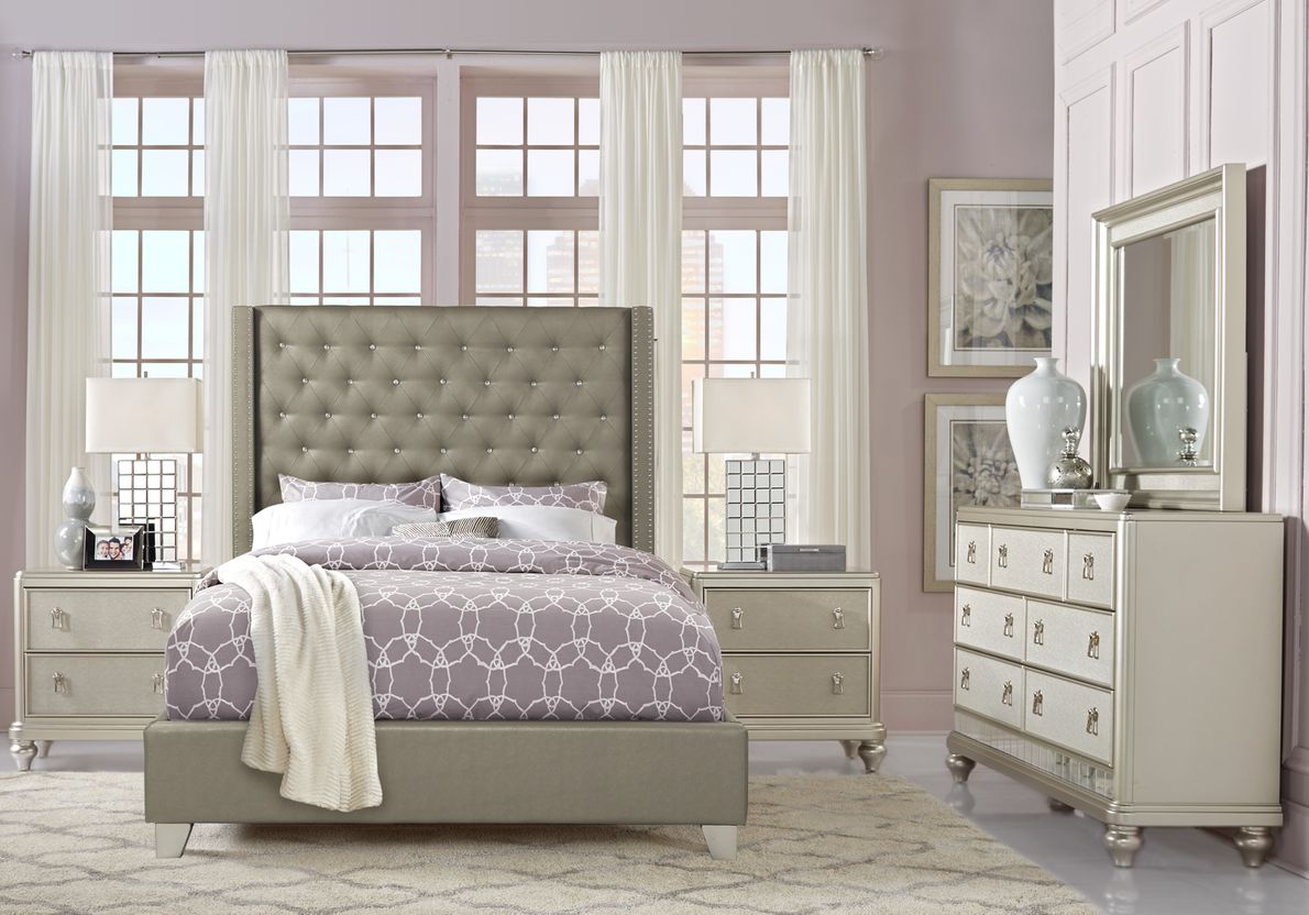 Silver upholstered store bedroom set