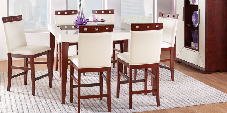 Savona Ivory 5 Pc Counter Height Dining Room with Wood Top Stools