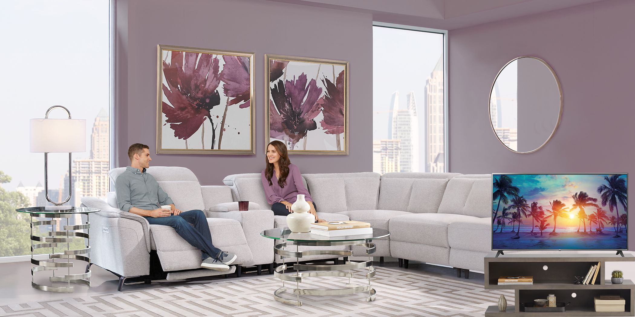 Sofia Vergara Turano Gray 10 Pc Sectional Living Room Plus 70 in. TV