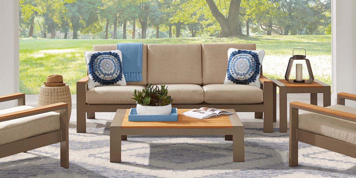 Solana Taupe Pc Outdoor Seating Set with Beige Cushions