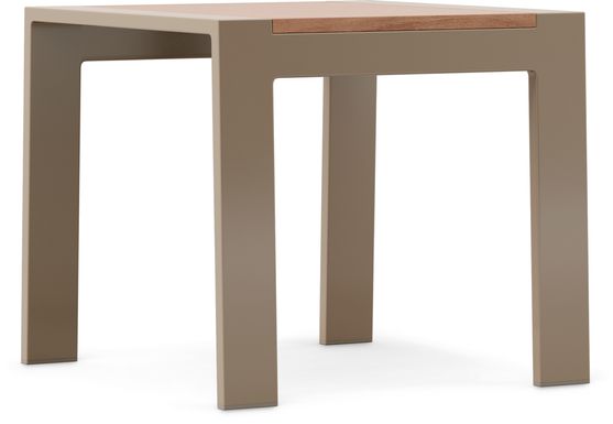 Solana Taupe Outdoor End Table with Teak Top