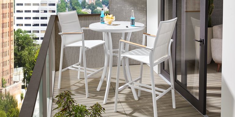 Solana White 3 Pc Outdoor Bar Height Dining Set