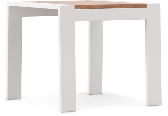 Solana White Outdoor End Table with Teak Top