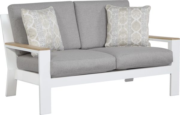 Solana White Outdoor Loveseat with Gray Cushions