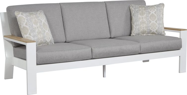 Solana White Outdoor Sofa with Gray Cushions