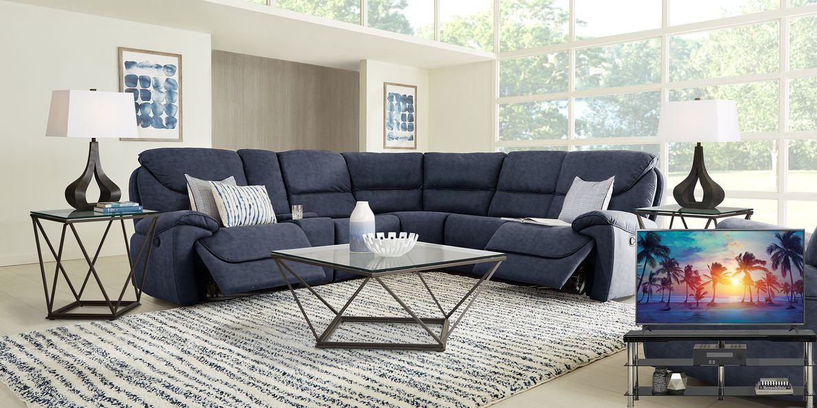 Navy blue reclining online sectional