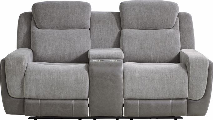 State Street Gray Dual Power Reclining Console Loveseat