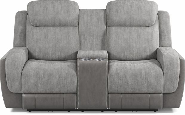 State Street Gray Dual Power Reclining Console Loveseat