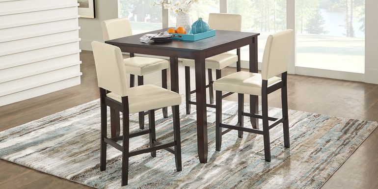 Sunset View Brown Cherry 3 Pc Counter Height Dining Set with Cream Stools