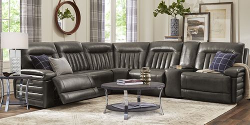 Terenzo Gray Leather 9 Pc Dual Power, Dual Power Reclining Leather Sectional
