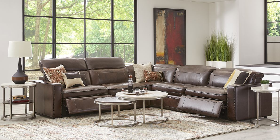 Top grain store leather reclining sectional