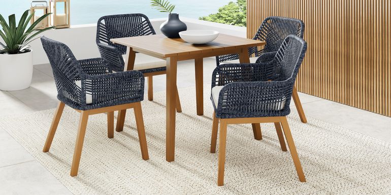 Tessere Natural 5 Pc Square Outdoor Dining Set with Blue Arm Chairs