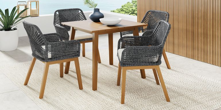 Tessere Natural 5 Pc Square Outdoor Dining Set with Gray Chairs