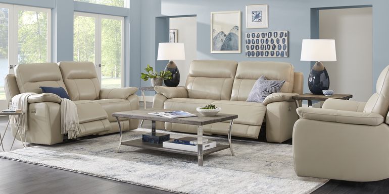 Ventoso sand deals leather reclining sofa