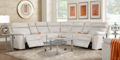 Trafalgar Square Ivory Leather 10 Pc, Square Sectional Sofa With Recliner