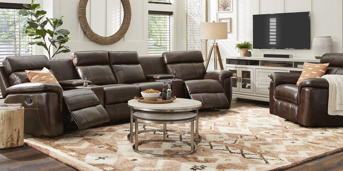 Trafalgar Square Mahogany Leather 6 Pc Reclining Sectional