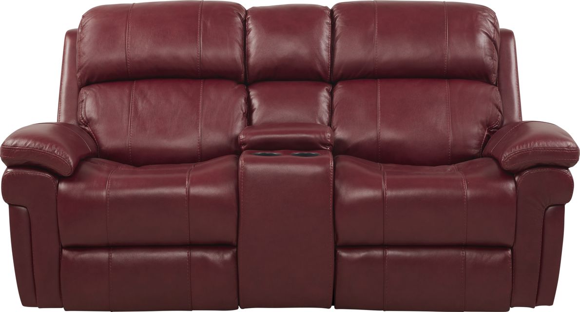 Trevino Burgundy Leather Dual Power Reclining Console Loveseat