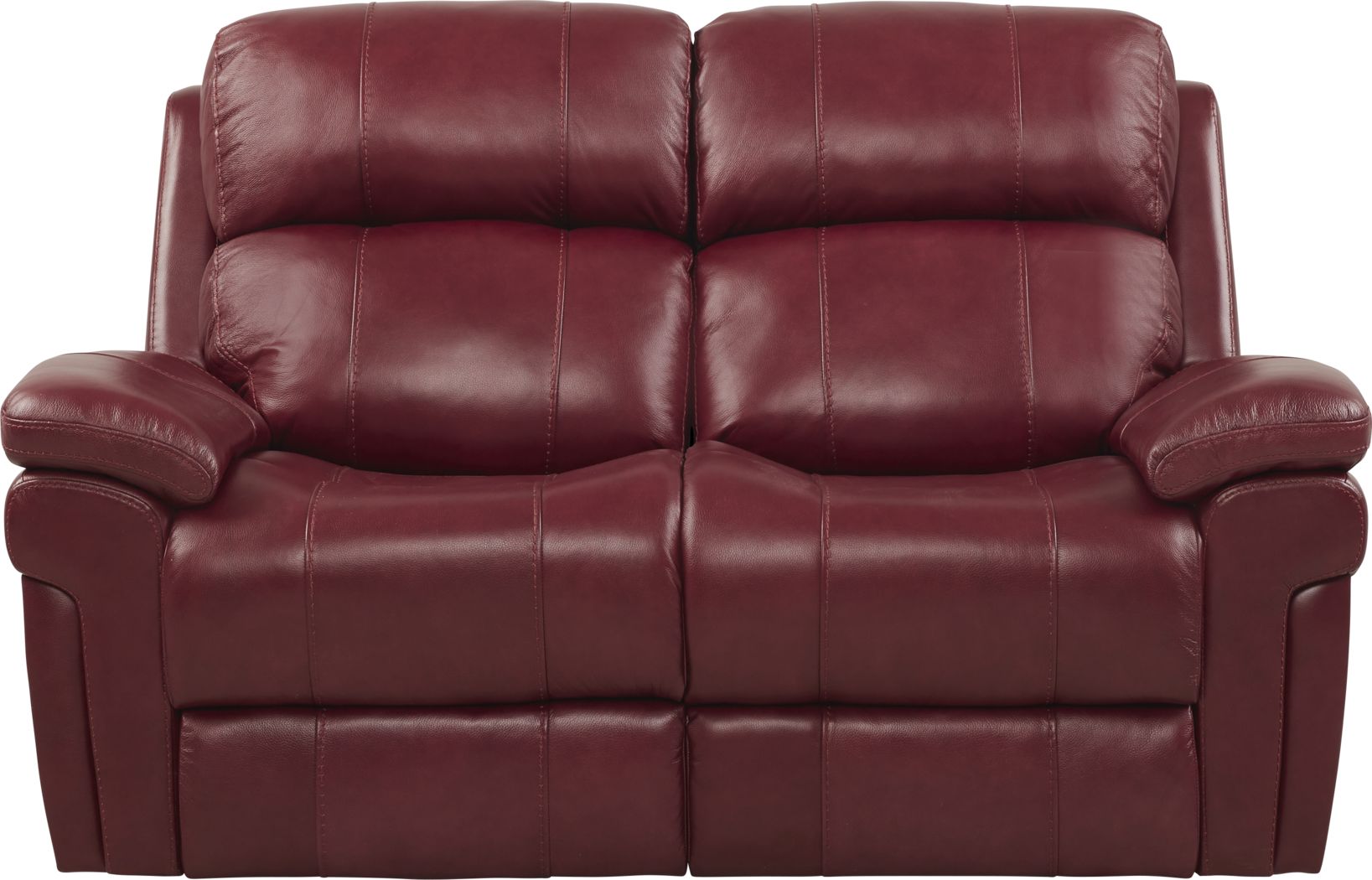 Burgundy leather store loveseat