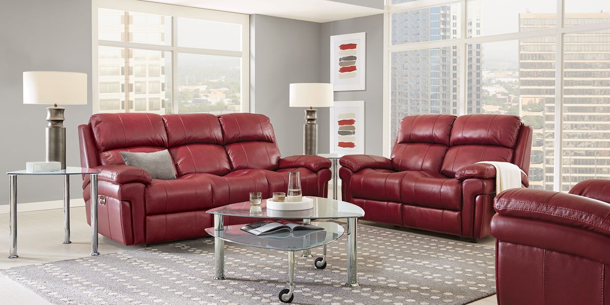 Rooms to go red deals leather sectional