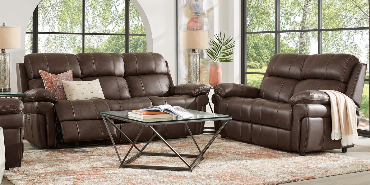 Trevino Place Chocolate Leather 3 Pc Living Room with Reclining