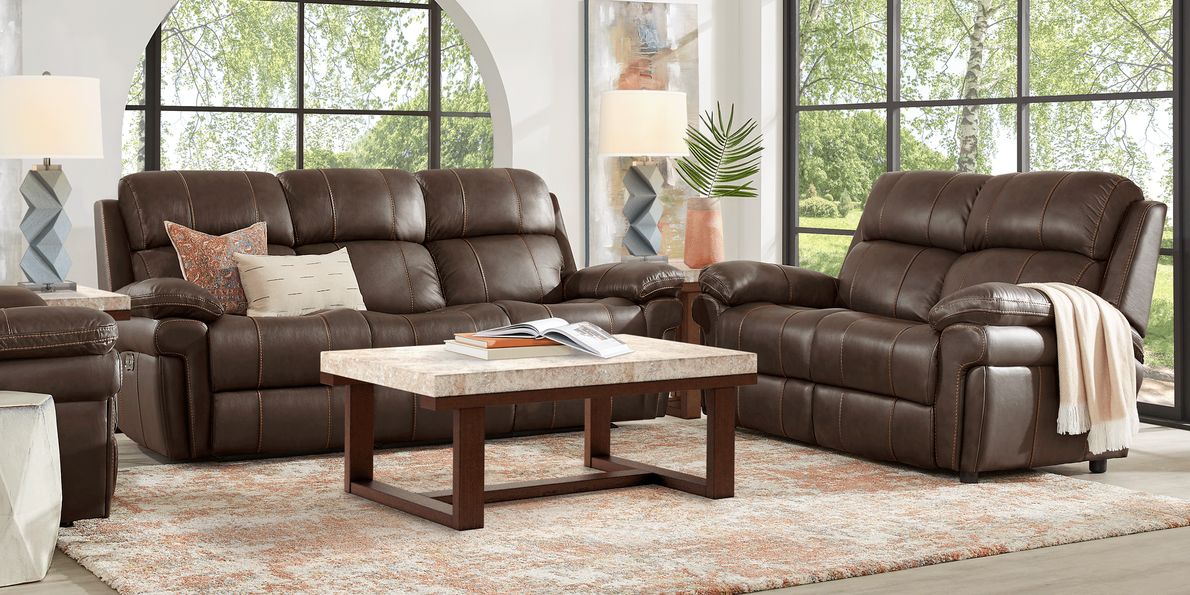 Trevino Place Chocolate Leather 7 Pc Living Room with Reclining