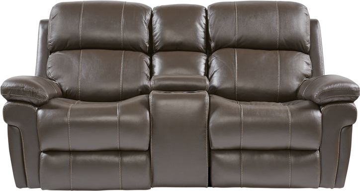 Trevino Place Chocolate Leather Dual Power Reclining Console Loveseat