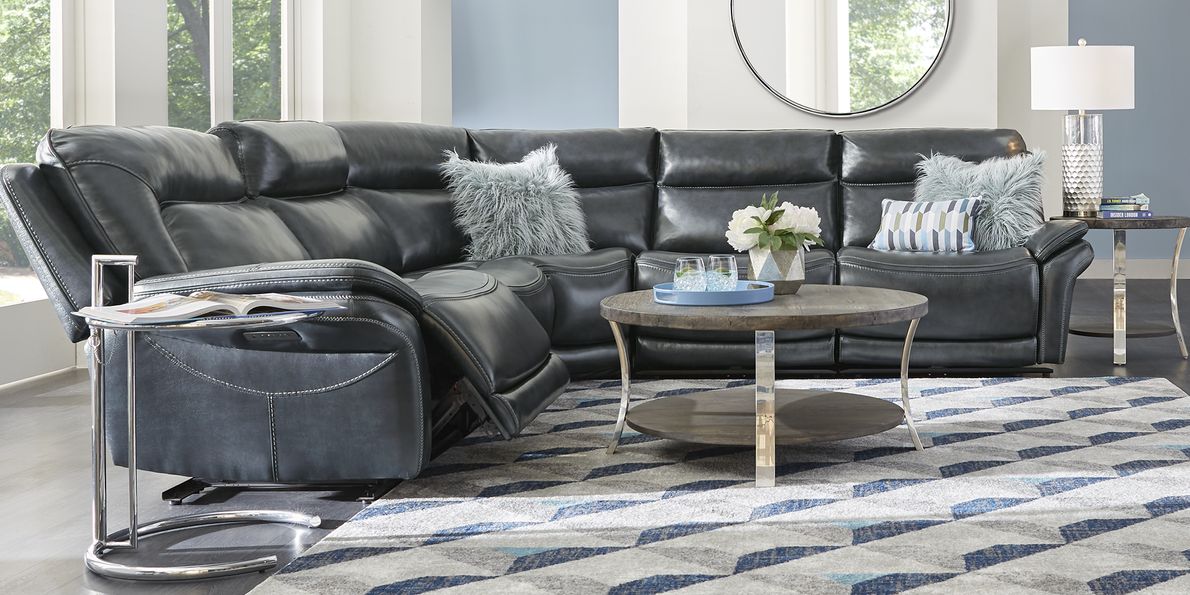 Navy leather reclining deals sectional