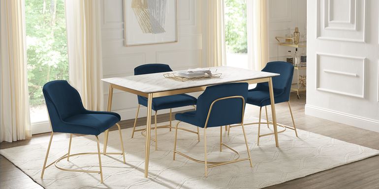 Venetian Court Gold 5 Pc Dining Room with Blue Chairs