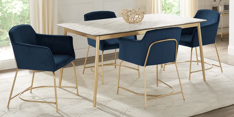 Venetian Court Gold 5 Pc Dining Room with Blue Chairs
