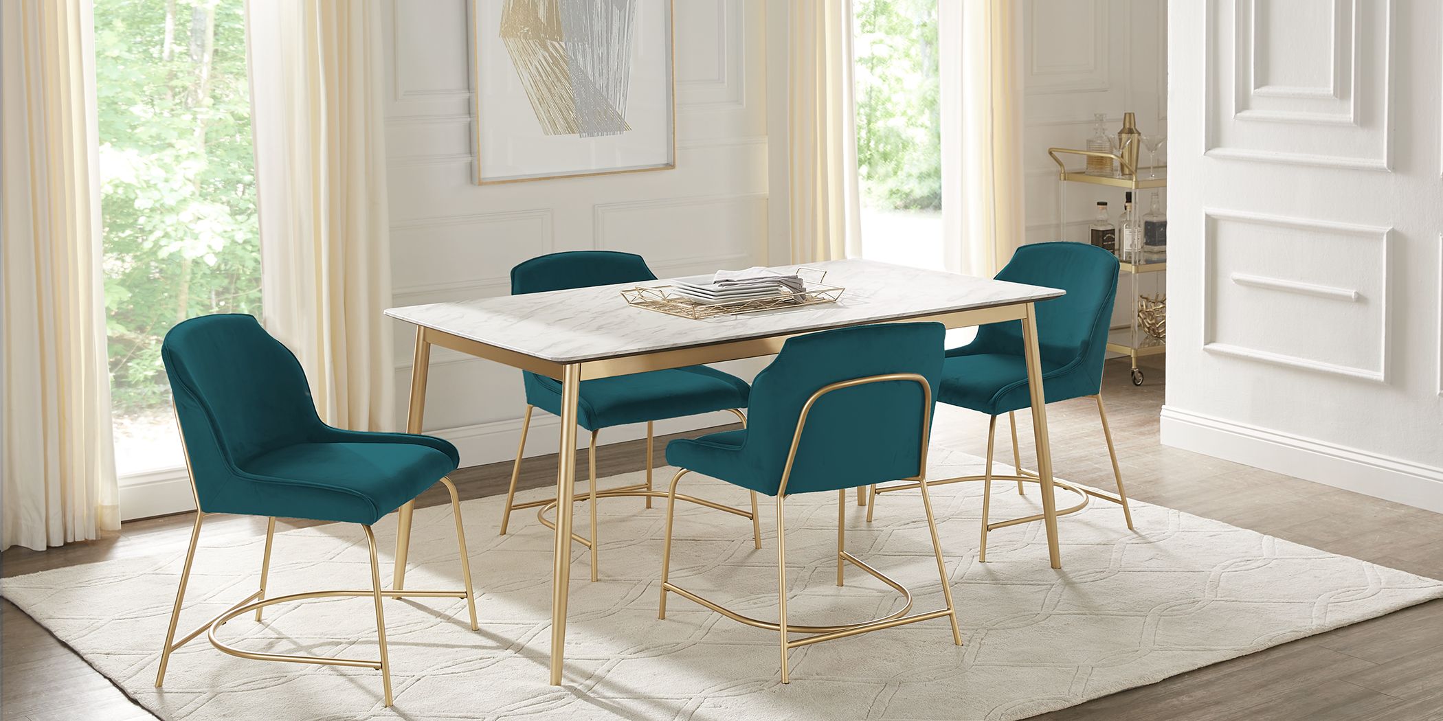 Teal and discount gold dining chairs