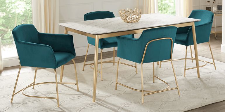 Venetian Court Gold 5 Pc Dining Room with Teal Chairs