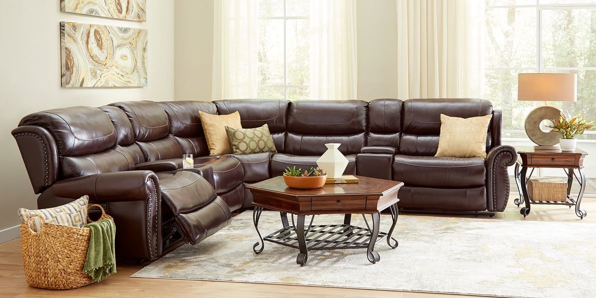 Venezio Brown Leather 10 Pc Reclining Sectional Living Room