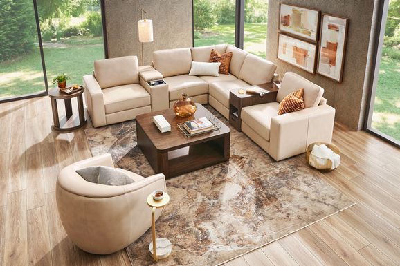 Almond Leather 7 Pc Venice Modular with Audio