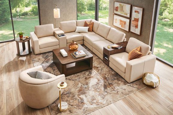 Almond Leather 8 Pc Venice Modular with Audio