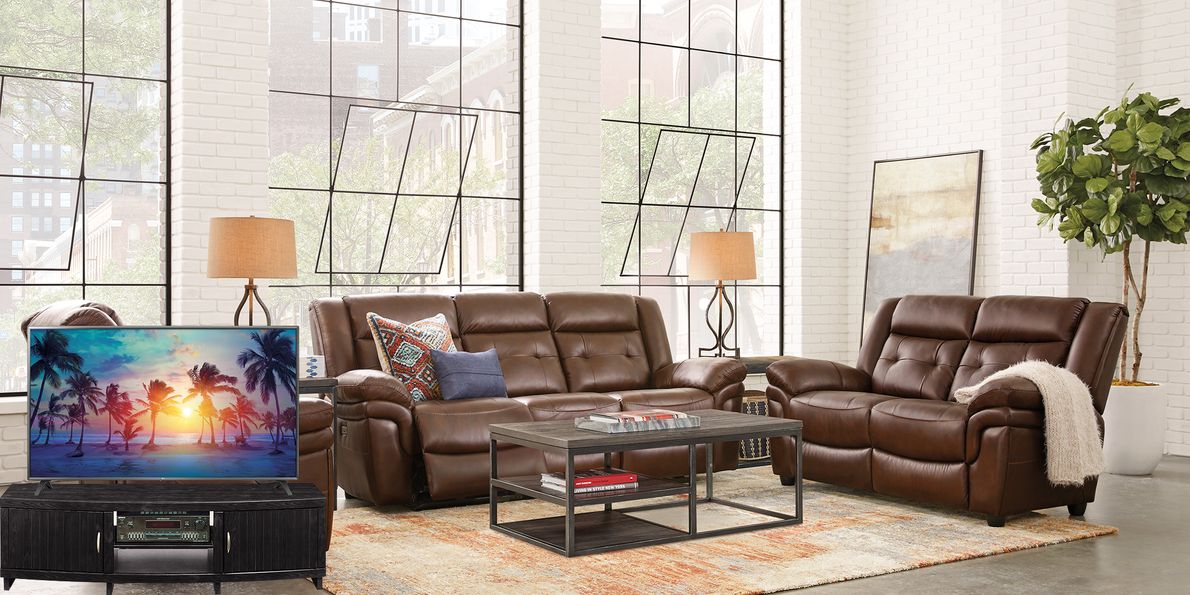 Ventoso Brown Leather 6 Pc Reclining Living Room Plus 65 in. TV