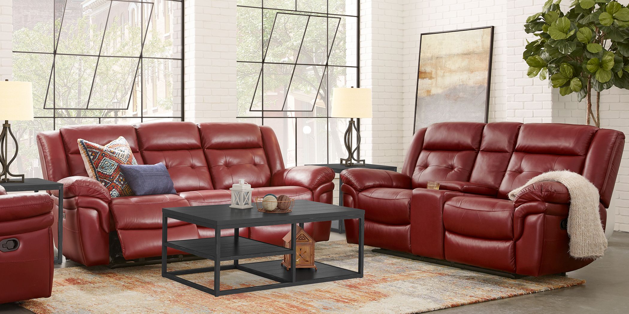 Ventoso Red Leather 3 Pc Reclining Living Room