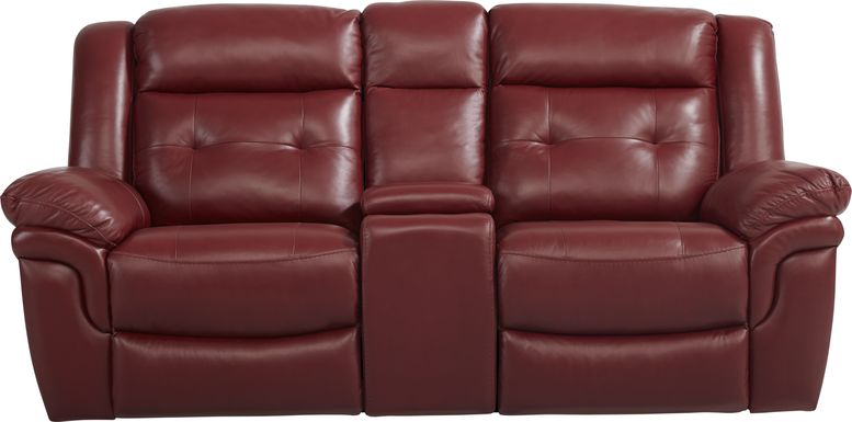 Ventoso Red Leather Reclining Console Loveseat