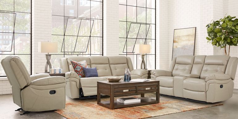 Ventoso Sand Leather 3 Pc Reclining Living Room