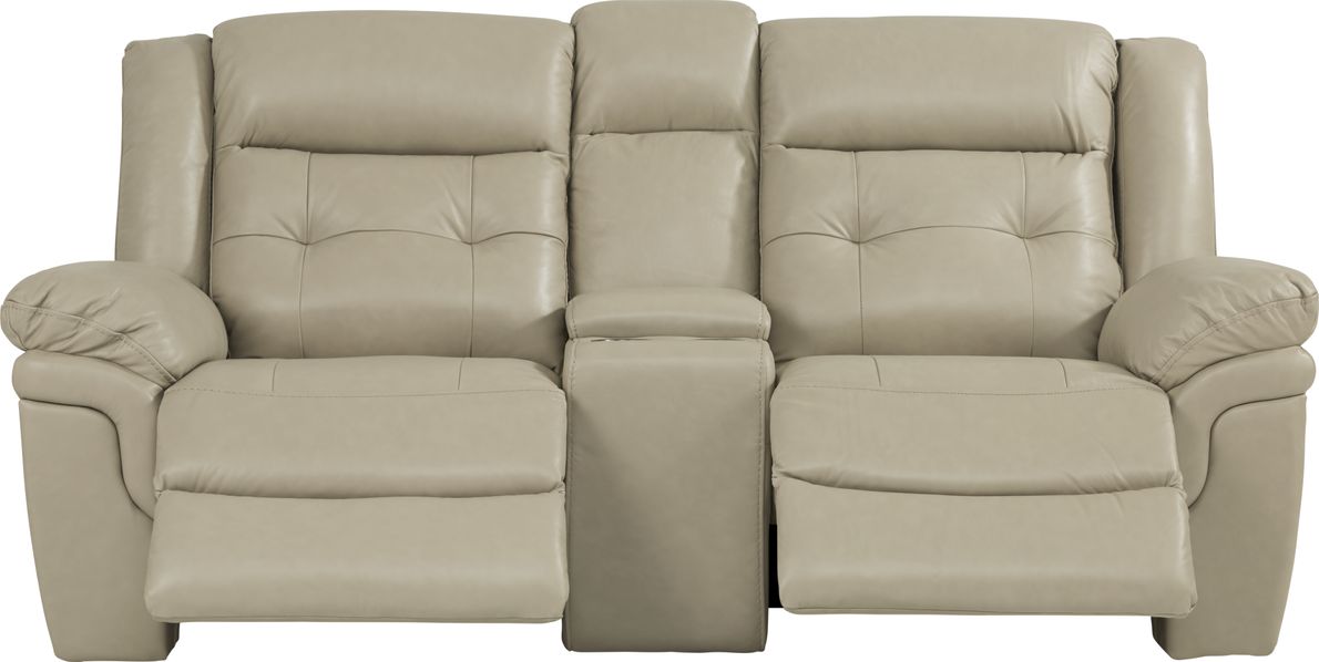 Ventoso Sand Leather Reclining Console Loveseat Rooms To Go