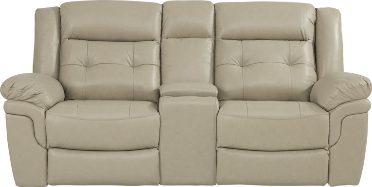 Ventoso Sand Leather Reclining Console Loveseat