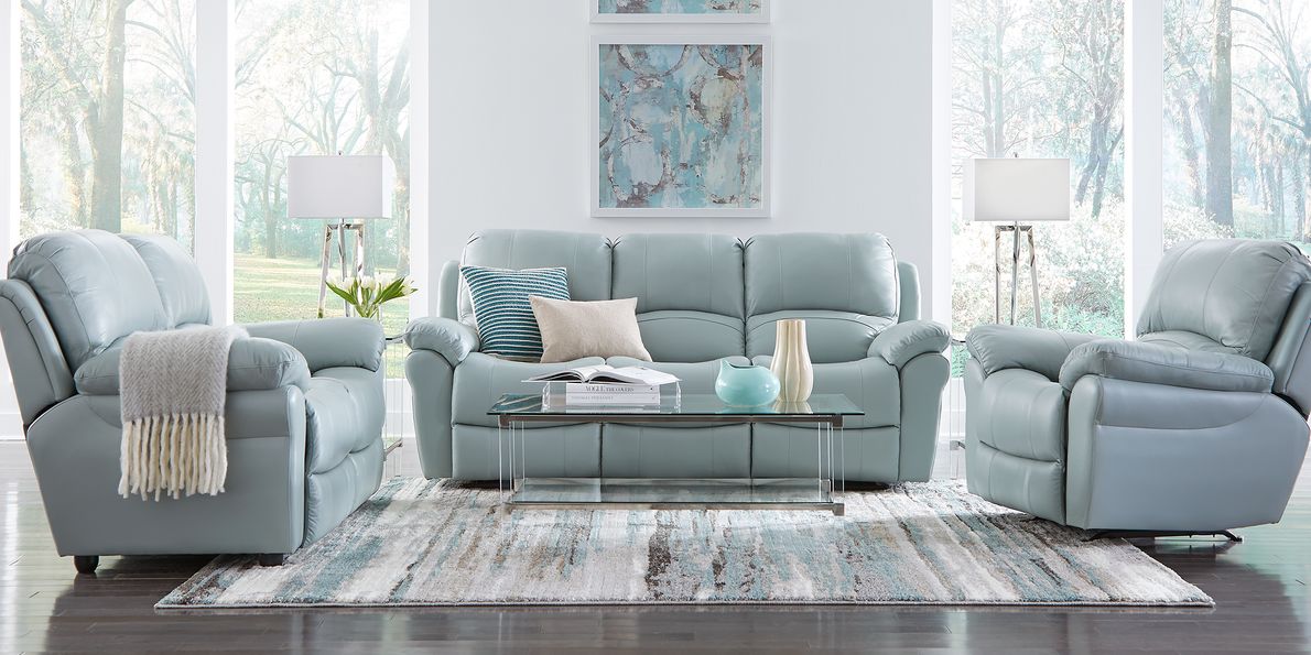 Aqua blue on sale leather sofa