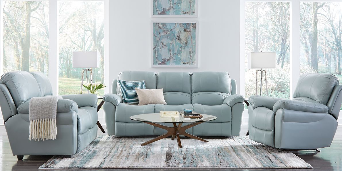 Vercelli aqua store leather reclining sofa