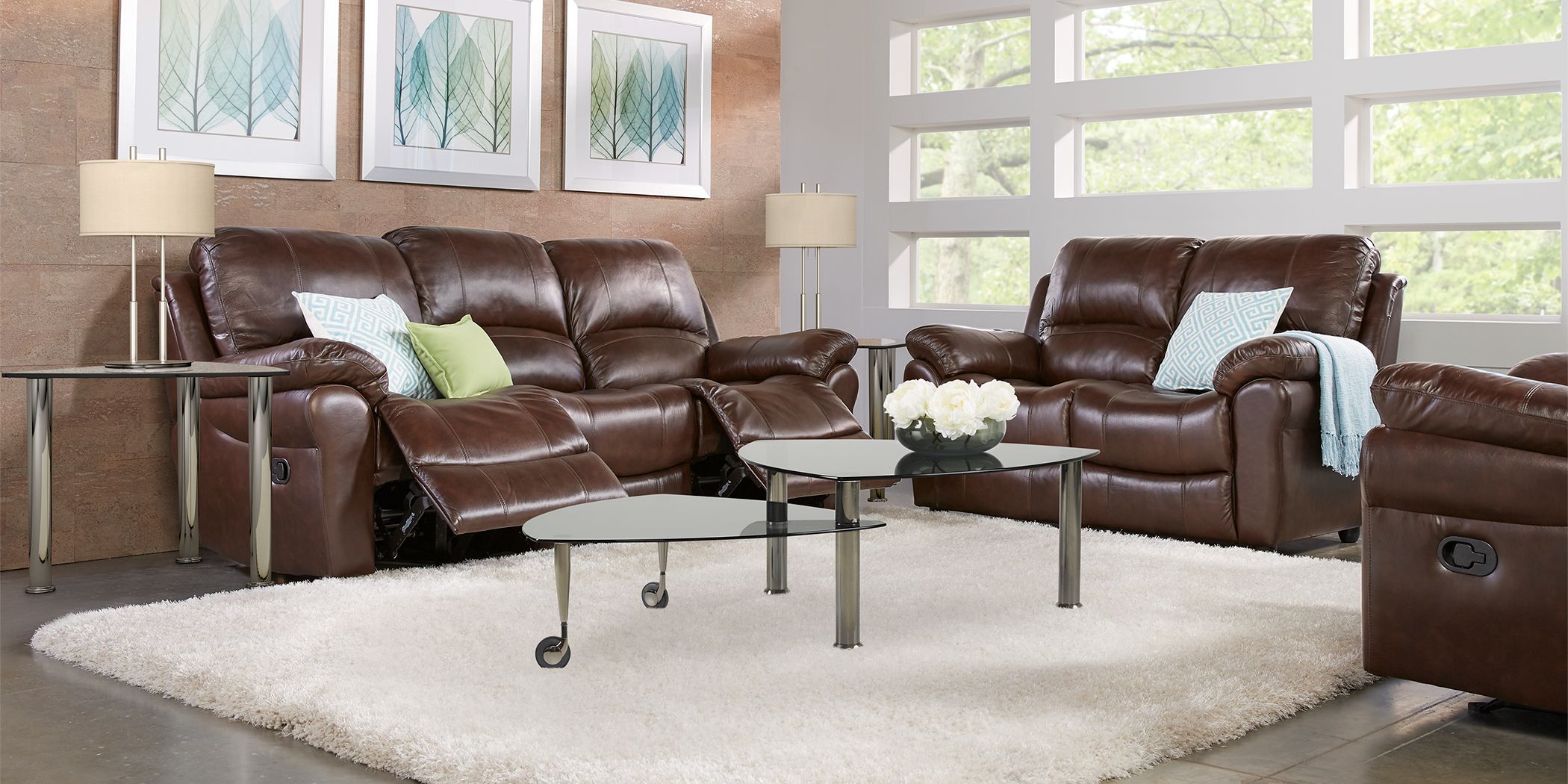Vercelli Brown Leather 3 Pc Living Room with Reclining Sofa