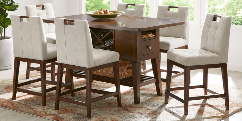 Walstead Place Brown 5 Pc Counter Height Dining Room with Beige Barstools