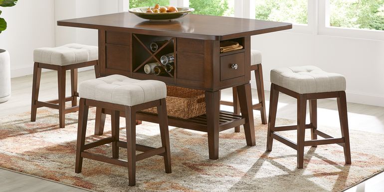 Walstead Place Brown 5 Pc Counter Height Dining Room with Beige Kyoto Stools